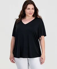 Jm Collection Plus Solid V-Neck Flutter-Sleeve Top, Macy's Exclusive