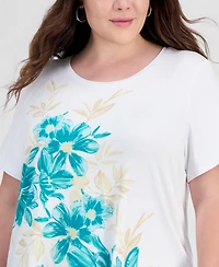 Jm Collection Plus Painted Floral Scoop-Neck Top, Macy's Exclusive
