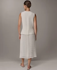 Donna Karan New York Women's Sleeveless V-Neck Vest and Pleated Skirt, 2-Piece Set Dress