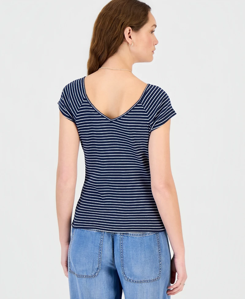 Hippie Rose Juniors' Striped Ribbed Knit Top