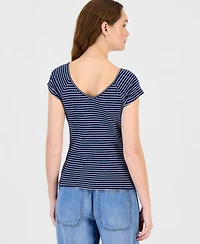 Hippie Rose Juniors' Striped Ribbed Knit Top