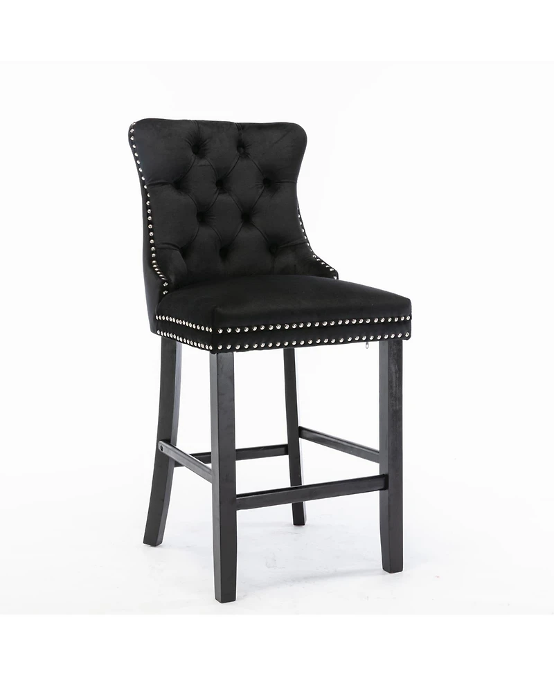 Set of 2 Velvet Counter Height Stools, 26.3" Button Tufted Upholstered Kitchen Island Chairs with Back -The Pop Home