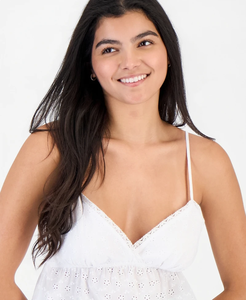 Madden Girl Juniors' Eyelet Embroidered Cotton Sleeveless Top