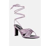 xuxa metallic tie up italian block heel sandals