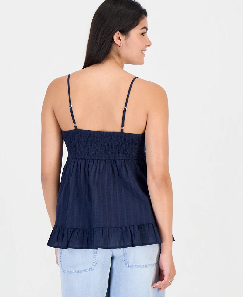 Self Esteem Juniors' Lace-Trim Pintuck Cotton Sleeveless Top