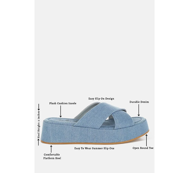 London Rag Karbi Denim Flatform Slip Ons Women