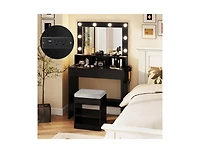 Slickblue Vanity Table Set with Lighted Mirror and Cushion Stool-Black