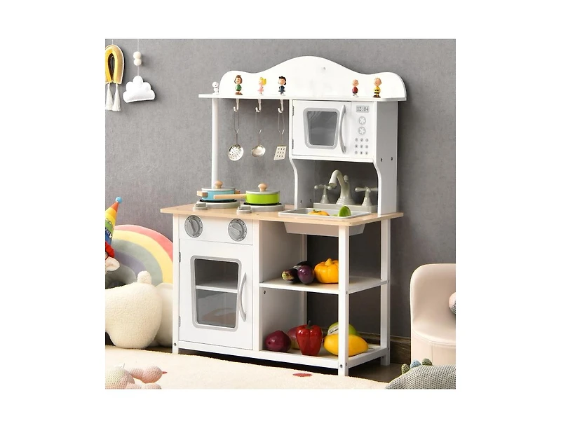 Wooden Pretend Play Kitchen Set for Kids with Accessories and Sink