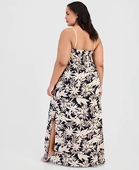 Planet Heart Trendy Plus Lace-Bodice Printed-Skirt Maxi Dress