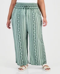 Kingston Grey Trendy Plus Printed Smocked-Waist Wide-Leg Pants