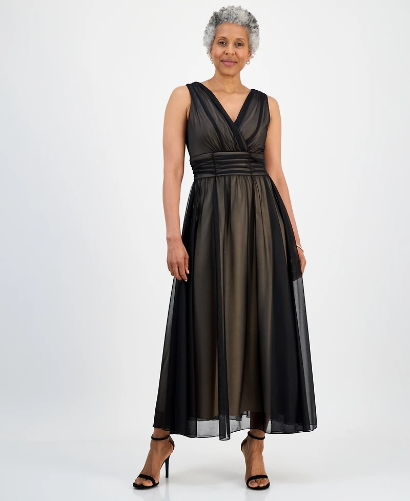 Connected Petite Sleeveless Mesh Midi Dress