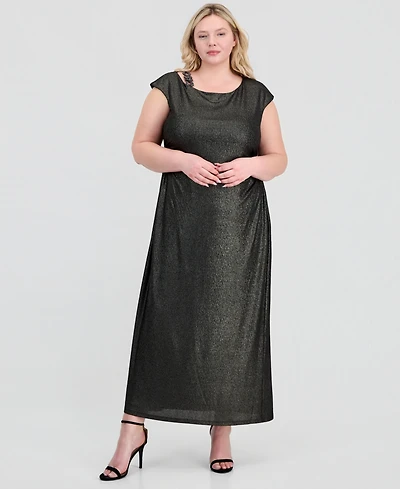 Connected Plus Metallic Cap-Sleeve Dress