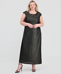 Connected Plus Metallic Cap-Sleeve Dress
