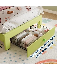 gaomon Twin Velvet Upholstered Platform Bed Led Lights Crystal Button Headboard Storage Drawer Noise-Free No Box Spring