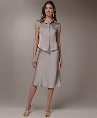 Donna Karan New York Petite Sleeveless Collared Neck Shirt