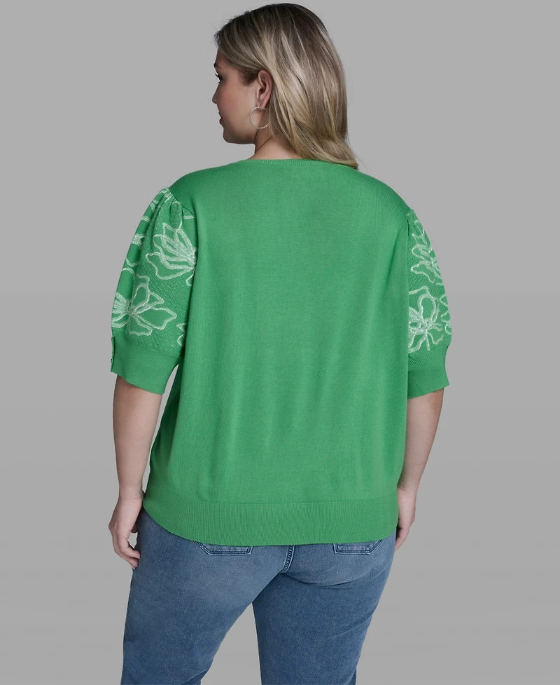 Karl Lagerfeld Paris Plus Floral Printed Sleeve Sweater