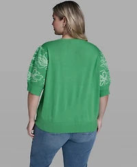 Karl Lagerfeld Paris Plus Floral Printed Sleeve Sweater