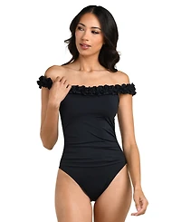 La Blanca Women's Island Goddess Ruffle Off-The-Shoulder One-Piece Swimsuit