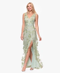 Xscape Women's V-Neck 3D Embroidered Gown