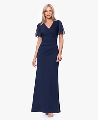Xscape Women's Flutter-Sleeve V-Neck Gown