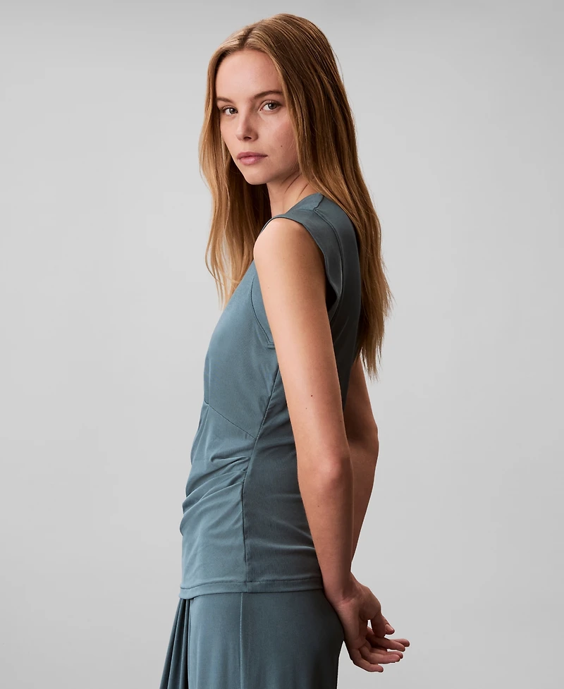 Calvin Klein Women's Rib Ruched Crewneck Sleeveless Tank Top