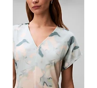 Calvin Klein Women's Satin Print V-Neck Midi Dress