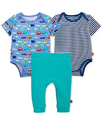 Magnetic Me Baby Boys' Short-Sleeve Bodysuit and Pants, 3-Piece Set