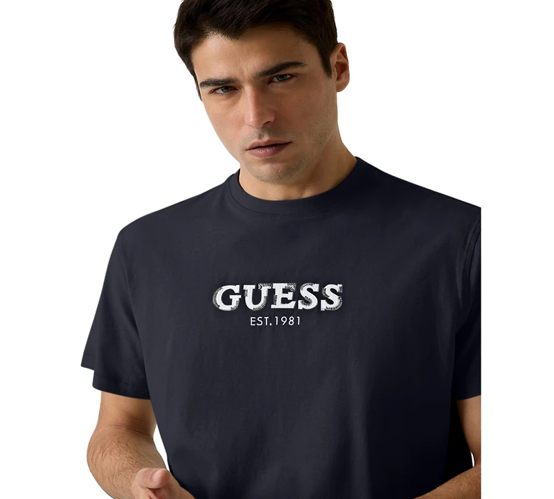 Guess Men's Logo Contrast Crewneck T-Shirt