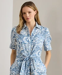 Lauren Ralph Petite Paisley-Print Tie-Front Collared Shirt Dress