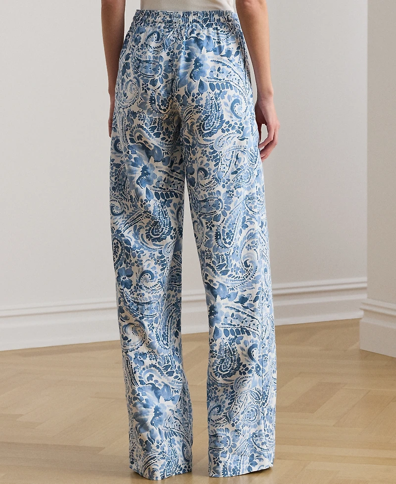 Lauren Ralph Petite Paisley-Print Linen Wide-Leg Pants