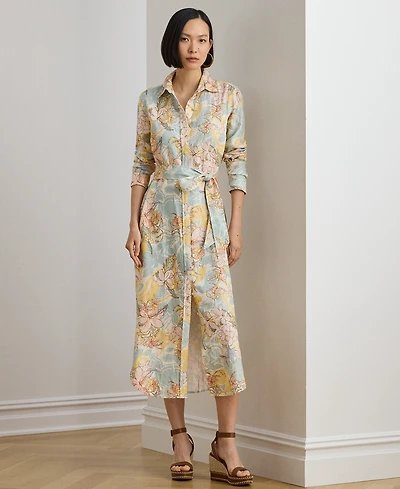 Lauren Ralph Petite Floral-Print Belted Collared Shirt Dress