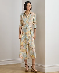 Lauren Ralph Petite Floral-Print Belted Collared Shirt Dress