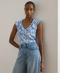 Lauren Ralph Lauren Petite Paisley-Print Ruffle-Trim Sleeveless Top