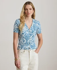 Lauren Ralph Petite Paisley-Print Cable-Knit V-Neck Cardigan