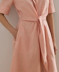 Lauren Ralph Petite 100% Linen Tie-Front Shirtdress
