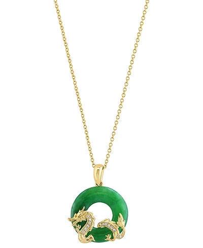 Effy Collection Jade & Diamond (1/20 ct. t.w.) Pendant Necklace in 14k Yellow Gold