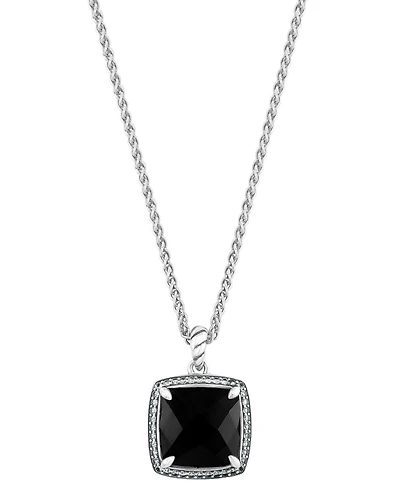 Effy Collection White Topaz (3/8 ct. t.w.) and Onyx Pendant Necklace in Sterling Silver