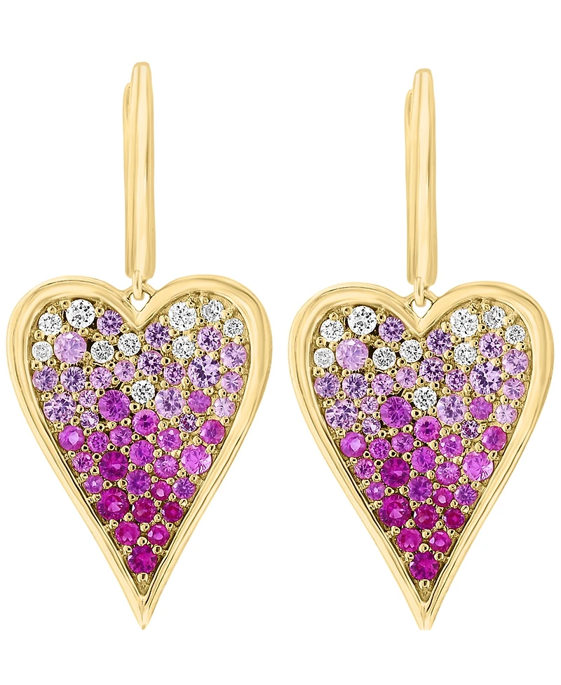 Effy Collection Pink Sapphire (1-3/8 ct. t.w.) & Diamond (1/3 ct. t.w.) Heart Drop Earrings in 14k Yellow Gold