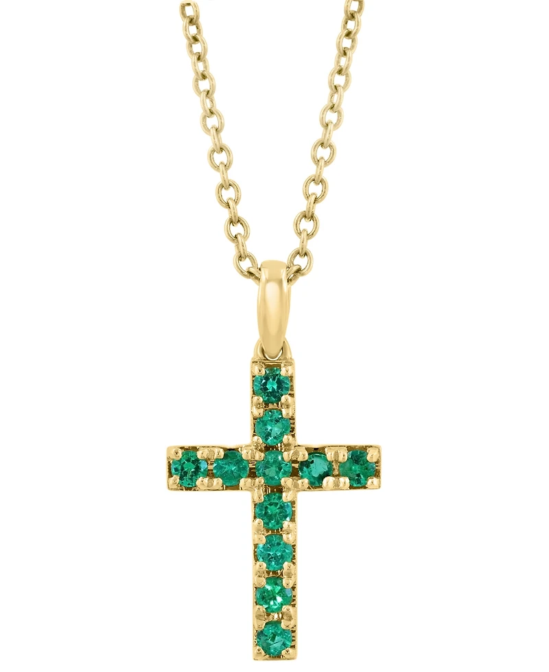 Effy Collection Emerald (1 ct. t.w.) Cross Pendant Necklace in 14k Yellow Gold