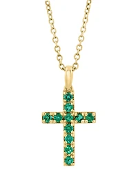 Effy Collection Emerald (1 ct. t.w.) Cross Pendant Necklace in 14k Yellow Gold