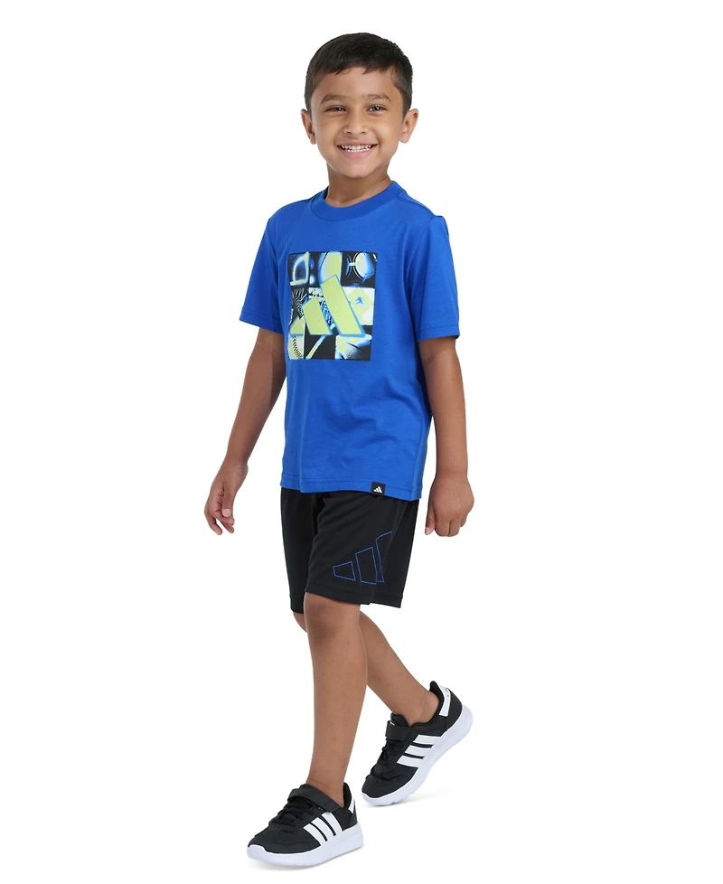 adidas Boys' 2T-7 Essential Graphic T-Shirt and Shorts, 2-Piece Set