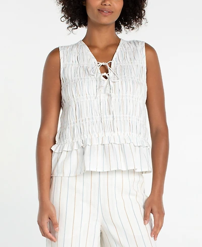 Liverpool Los Angeles Women's Sleeveless Tie-Front Smocked Top