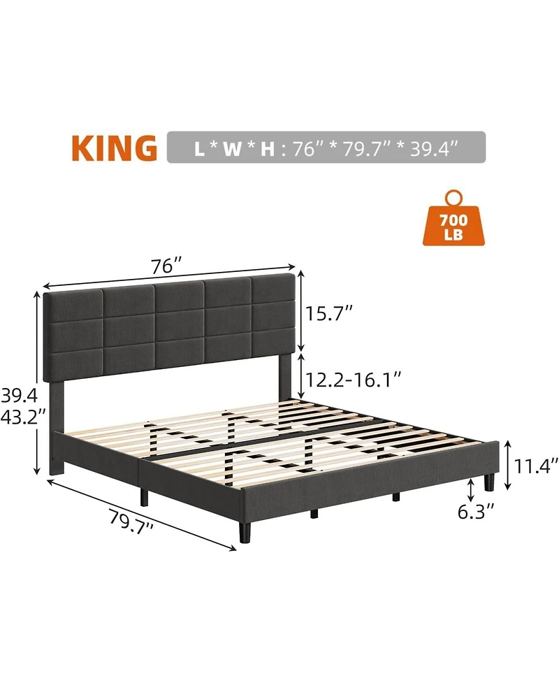 gaomon Bed Frame with Headboard, Linen Upholstered Bed Frames with Solid Wooden Slats Support, No Box Spring Needed