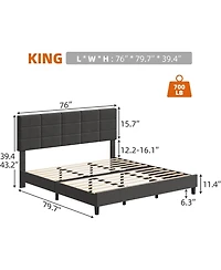 gaomon Bed Frame with Headboard, Linen Upholstered Bed Frames with Solid Wooden Slats Support, No Box Spring Needed