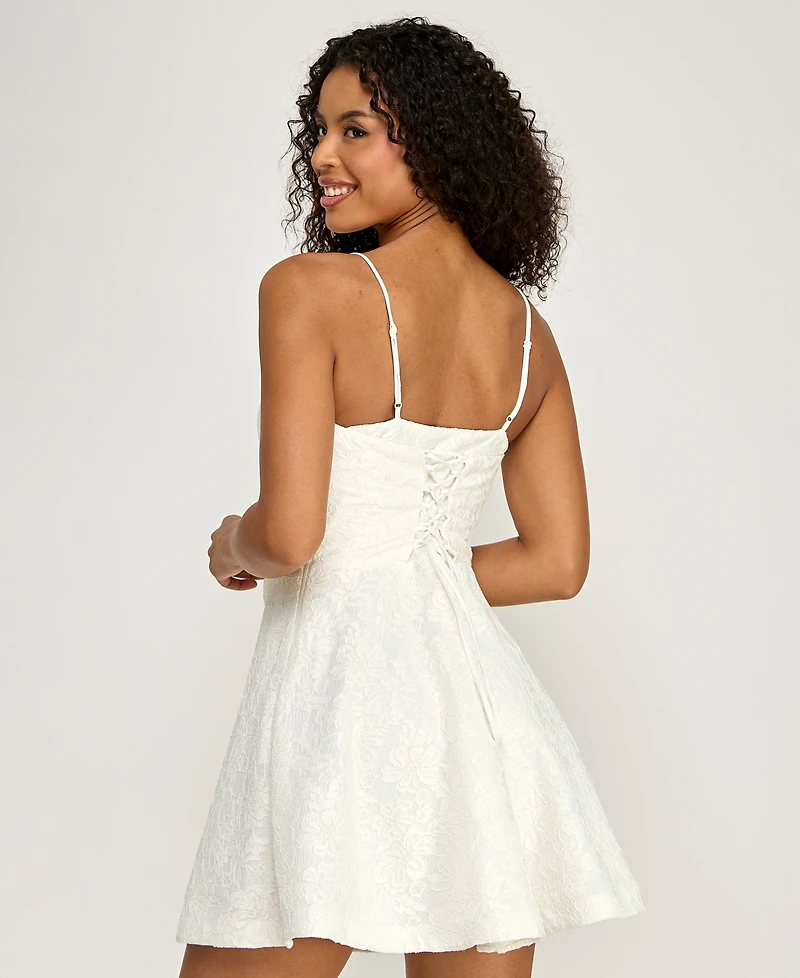 Seni & Cade Juniors' Sweetheart Neck Lace Corset Dress