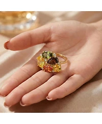 Stylish Sterling Silver 18K Rose Gold Plated with Multi-color Cubic Zirconia Top Ring