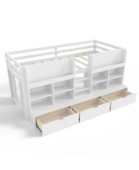 Streamdale Furniture Twin Xl Loft Bed with Multi-Storage Shelves & Curtain