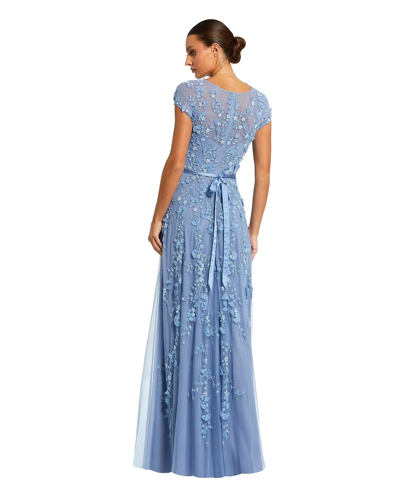 Mac Duggal Petite Floral Embellished Cap Sleeve Gown