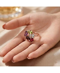 Stylish Sterling Silver 18K Rose Gold Plated with Multi-color Cubic Zirconia Top Ring