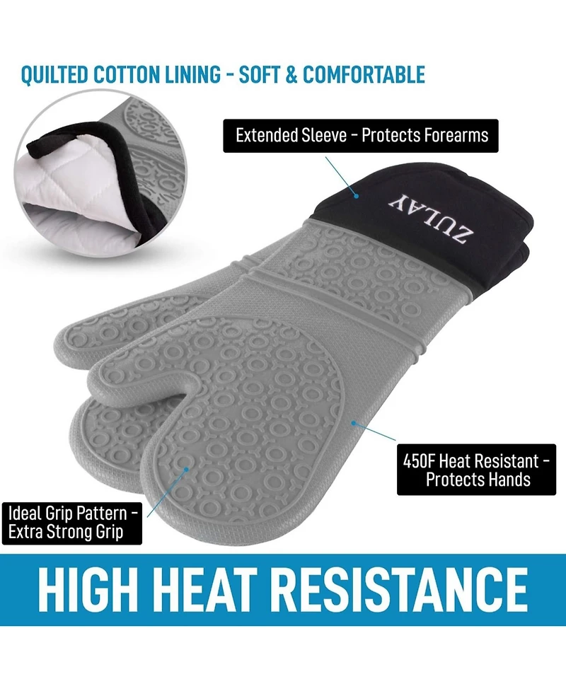 Zulay Kitchen Non Slip Grip Oven Mitts Heat Resistant - Long Protective Oven Gloves